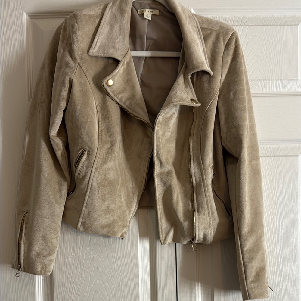 Miami Tan Leather Moto Jacket Asymmetrical Zipper